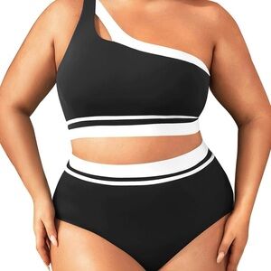 Aqua Eve Black and White One-Shoulder Bikini